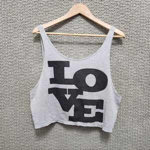TOKYO Women’s Grey LOVE Graphic Tank Top Casual Cropped Knit Shirt Size XL